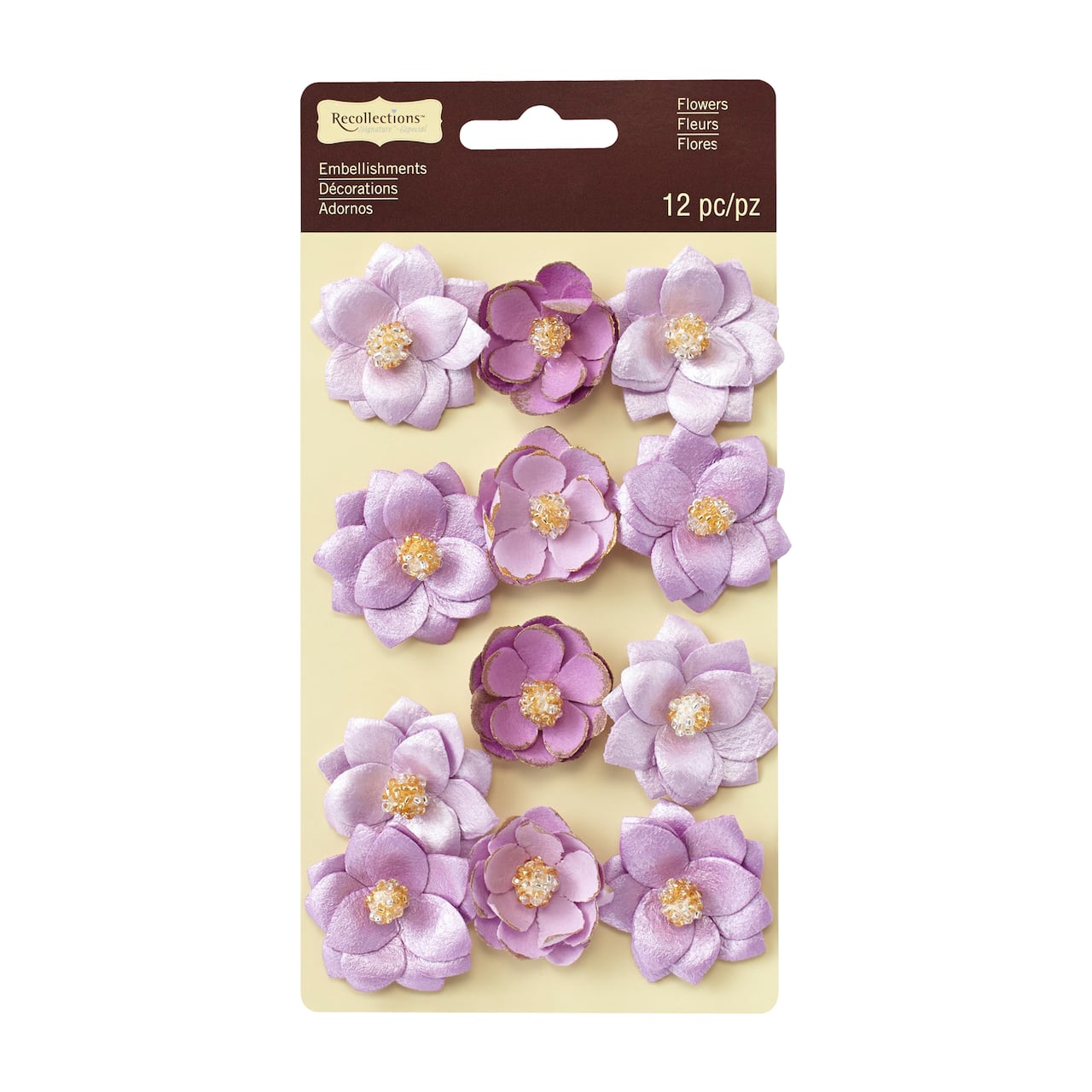 12 Packs: 12 ct. (144 total) Signature™ Gold Tipped Purple Flower Embellishments by Recollections™